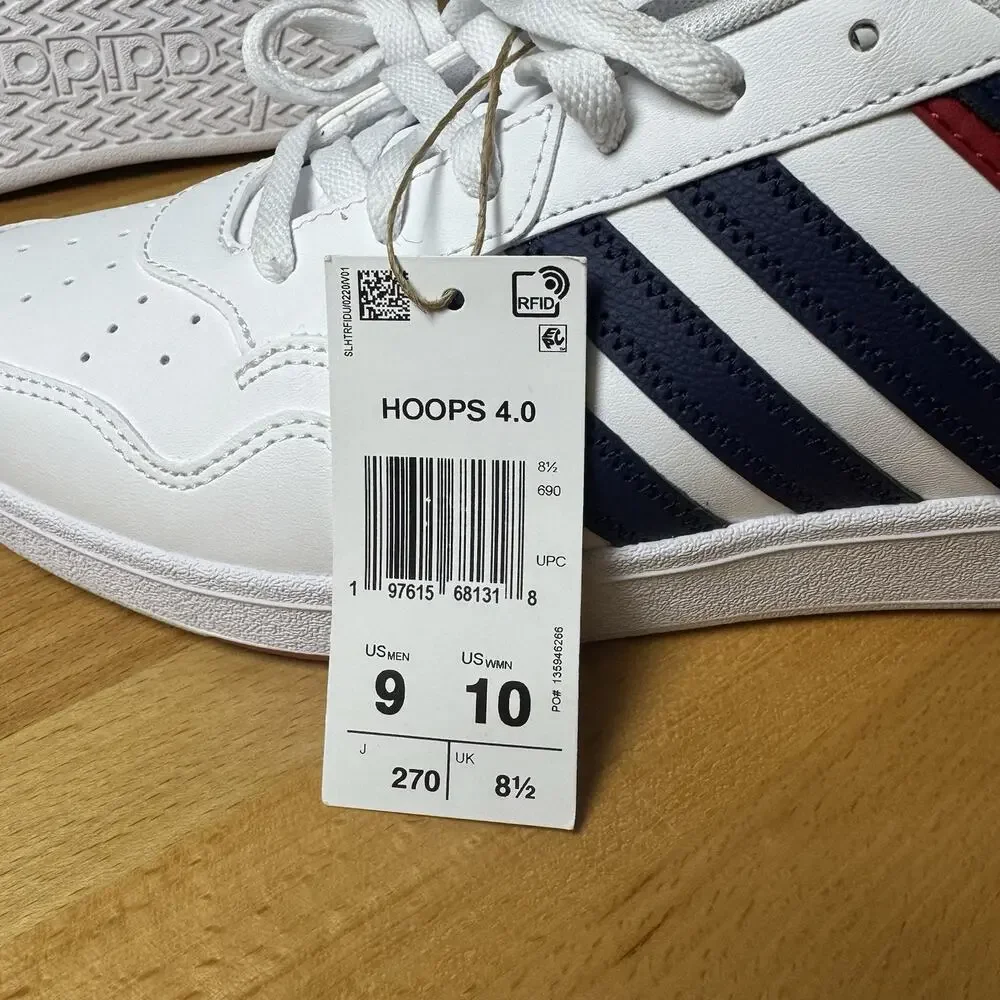 adidas Hoops 4.0 White Navy Red Men Size 9 Women Size 10 JQ9986 NIB